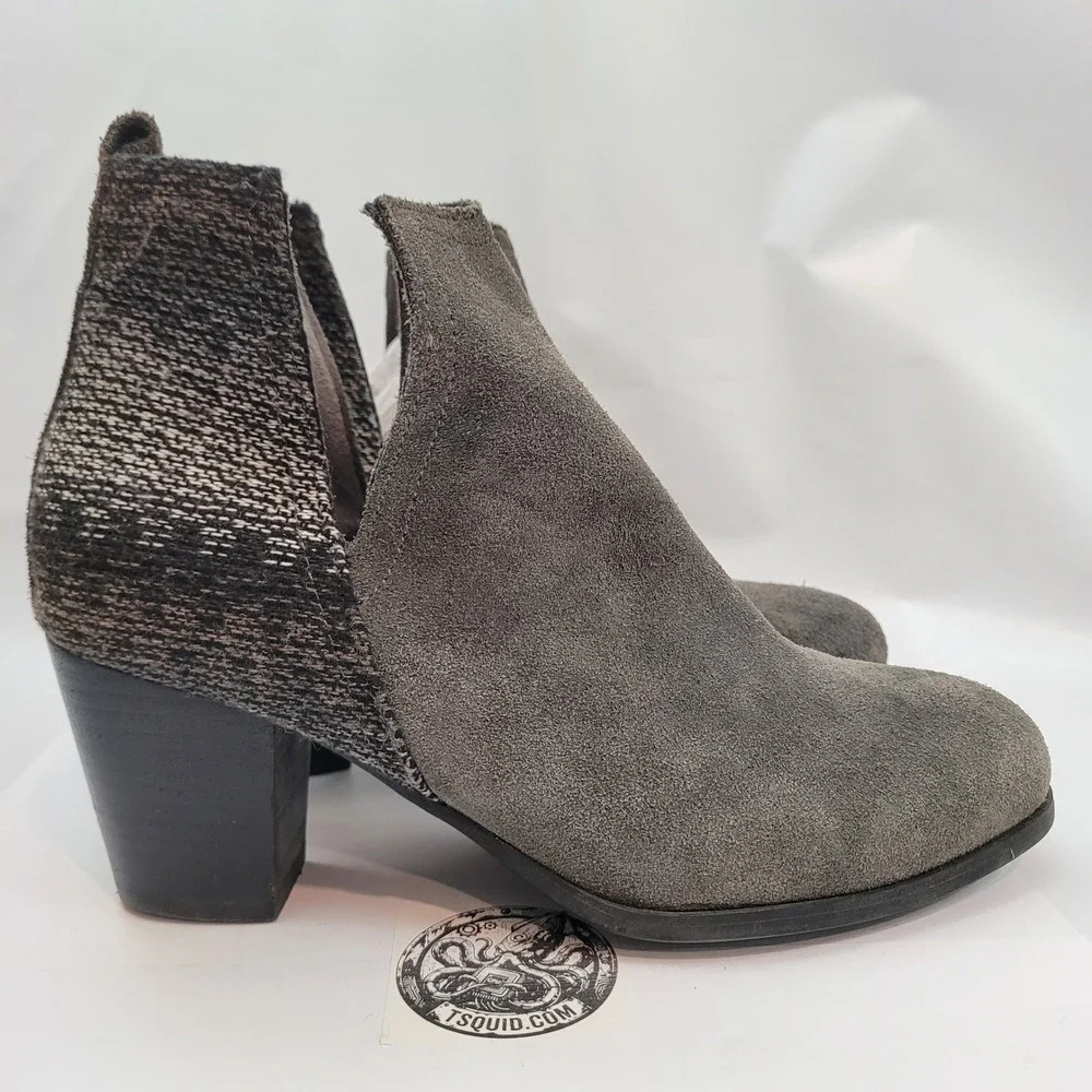 Minnetonka Ankle Boots Womens Grey Suede Woven Block Heel Booties 81045